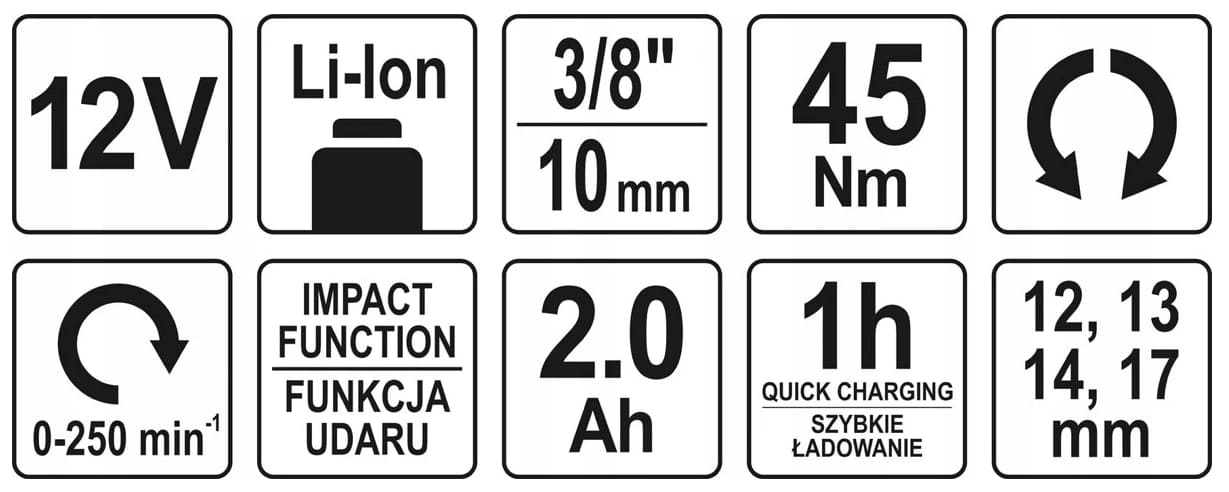 Sladdlös spärrskaft 45Nm, 1/2, 12V batteri 2, 0 Ah, YATO - 2