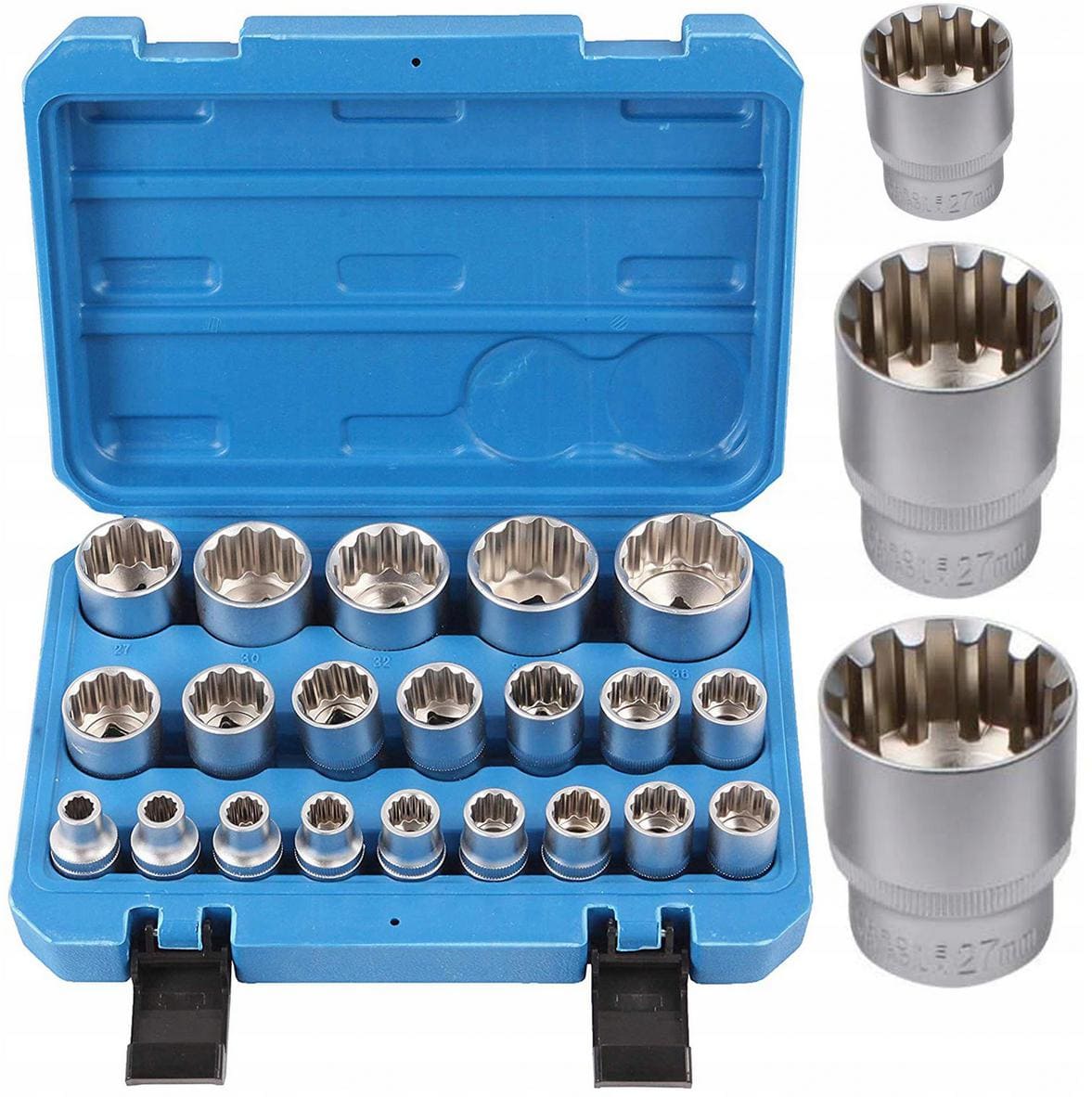Torxhylsor TORX-E, sats 14st E4-E24, 1/2, 3/8, 1/4” hylsor TORX invändiga, Vatfal
