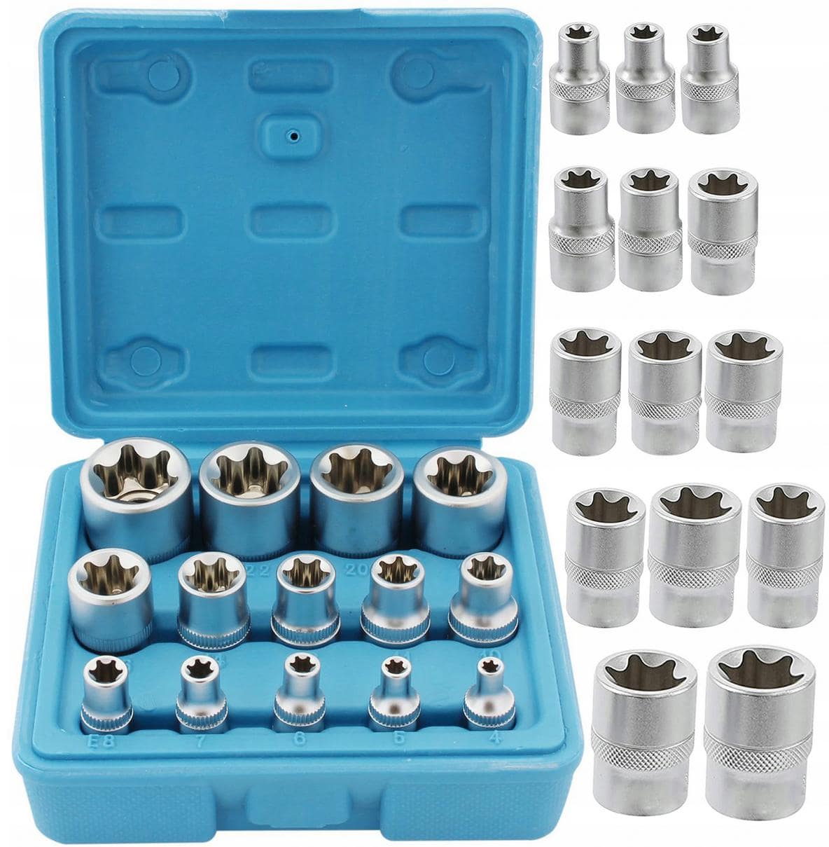 Torxhylsor TORX-E, sats 14st E4-E24, 1/2, 3/8, 1/4” hylsor TORX invändiga, Vatfal - 2