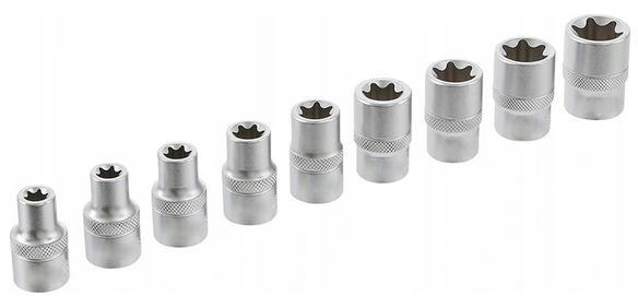 Torxhylsor TORX-E, sats 14st E4-E24, 1/2, 3/8, 1/4” hylsor TORX invändiga, Vorfal - 3