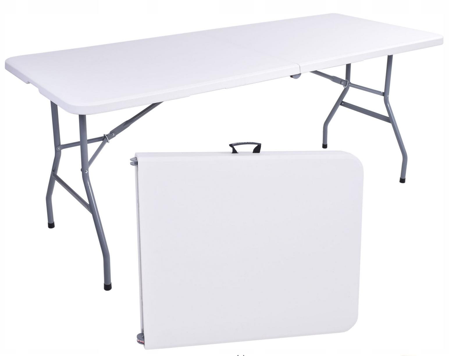 Campingbord 150 cm vit, hopfällbart bord, utställningsbord, trädgårdbord