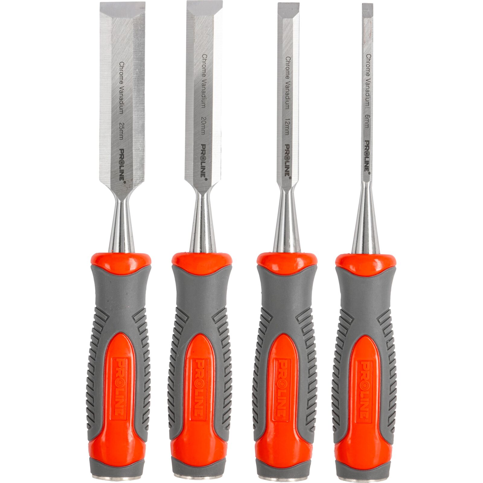 PROLINE TOOLS Stämjärnssats 4st, Platt, Förstärkt, Chrome-Vanadium 60 HRC, Hantag av Kompositmaterial (TPR), Halkfri Yta, 6 mm, 12 mm, 20 mm, 25 mm, Proline - 3