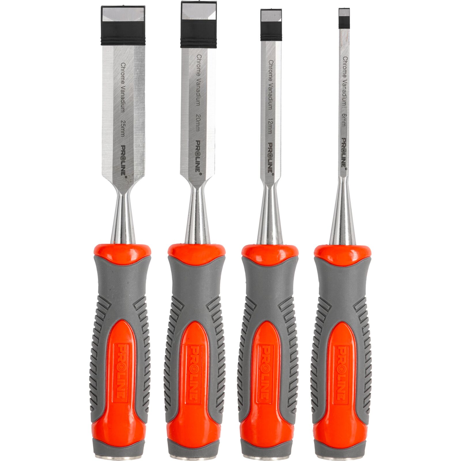 PROLINE TOOLS Stämjärnssats 4st, Platt, Förstärkt, Chrome-Vanadium 60 HRC, Hantag av Kompositmaterial (TPR), Halkfri Yta, 6 mm, 12 mm, 20 mm, 25 mm, Proline - 4