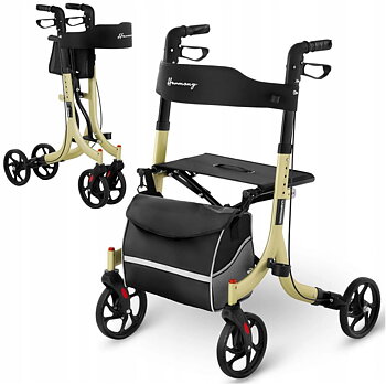 Rollator lättvikt, hopfällbar, bekväm sits, väska, max 136 kg, inom- och utomhusbruk, Uniprodo Harmony