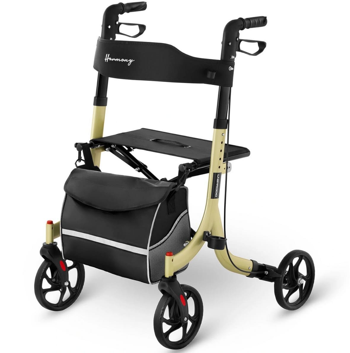 Rollator lättvikt, hopfällbar, bekväm sits, väska, max 136 kg, inom- och utomhusbruk, Uniprodo Harmony - 2