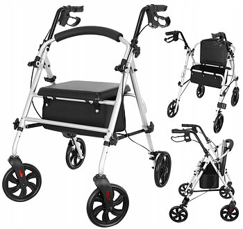 Övriga 3 Rollator lättvikt, sits, väska, max 120 kg, inom- och utomhusbruk, silver, Homcom