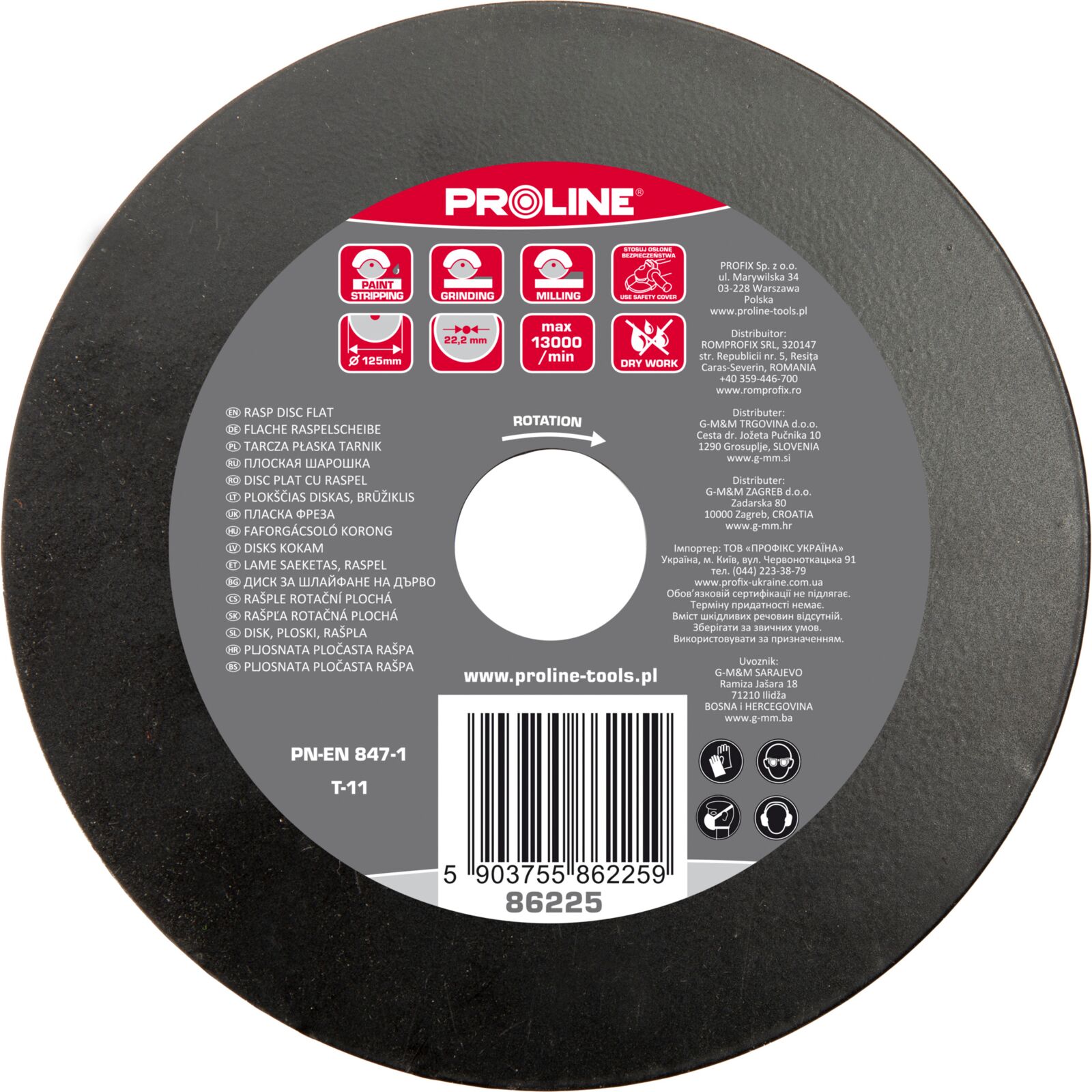 PROLINE TOOLS Raspskiva 125 mm platt PROLINE