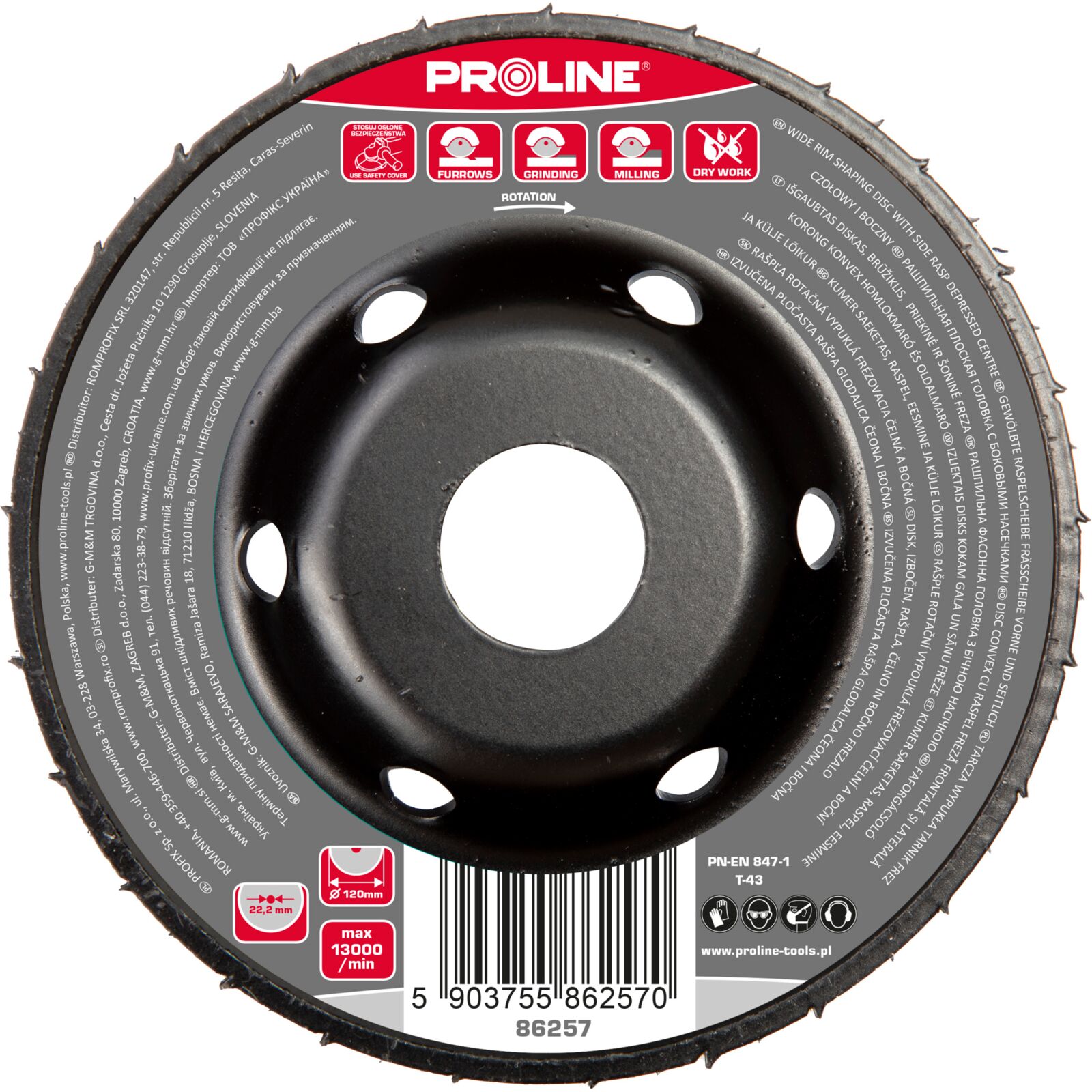 PROLINE TOOLS Bred Fälgformande Skiva med Sidrasp, Proline