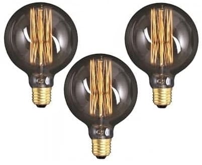 Vintage glödlampor E27 G12540W Edison 250lm, 2500K varmt gulaktigt ljus, 3st stora, rökt glas