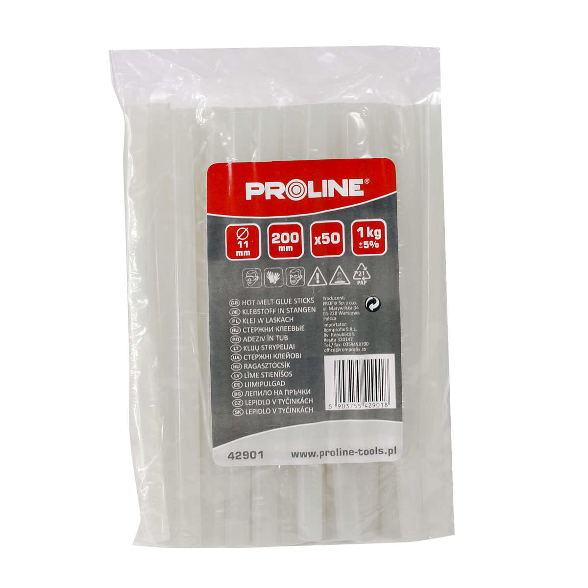 PROLINE TOOLS Limstavar för limpistol 11 mm, Klara, 50 st x 200 mm, 1 kg, Proline