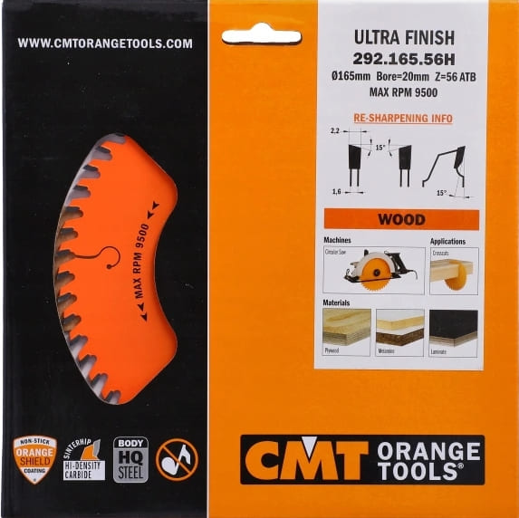 Sågklinga 160 x 2.2 x 20 mm 56t för MAKITA, Festool, BOSCH, PTFE, HM CMT Orange Tools 292.160.56H - 2