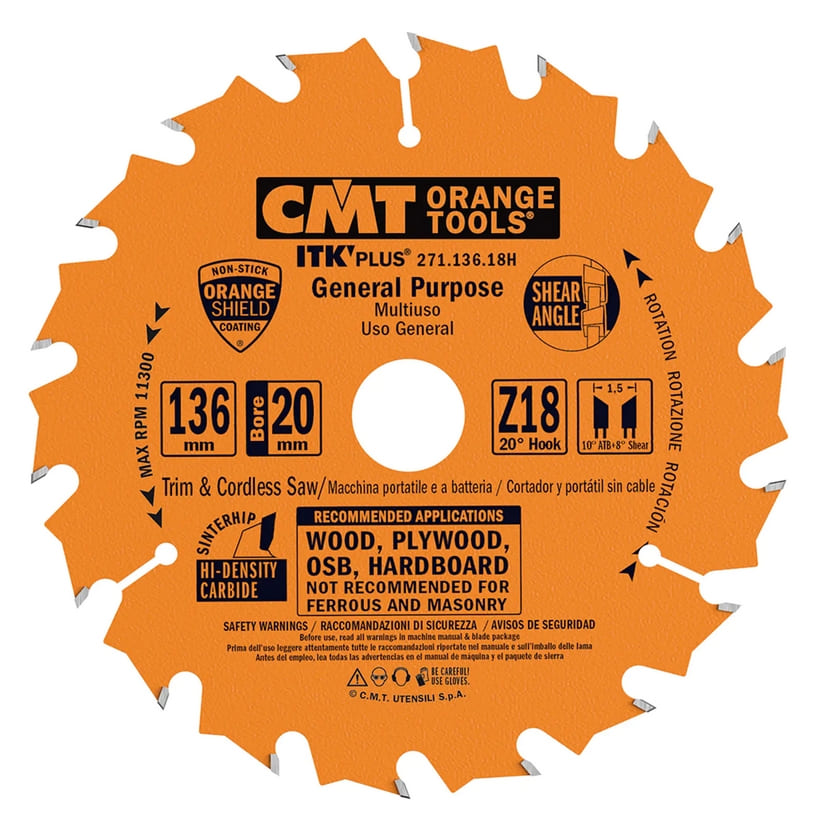 Sågklinga 136 x 1.5 x 20 mm, 24t CMT Orange Tools 271.136.18H, PTFE