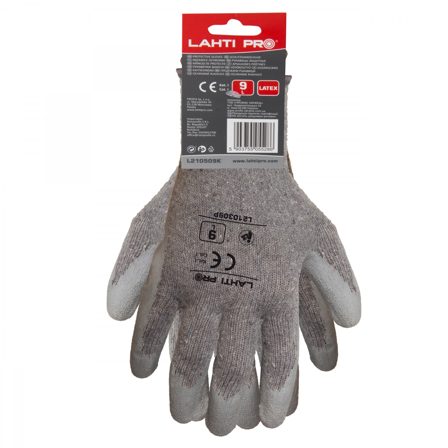 LahtiPro Gloves Latex Grey L210310P, Card, 10, CE, LAHTI (Handskestorlek : 9 [L] Handlängd 19,2cm Omkrets 22,9cm)