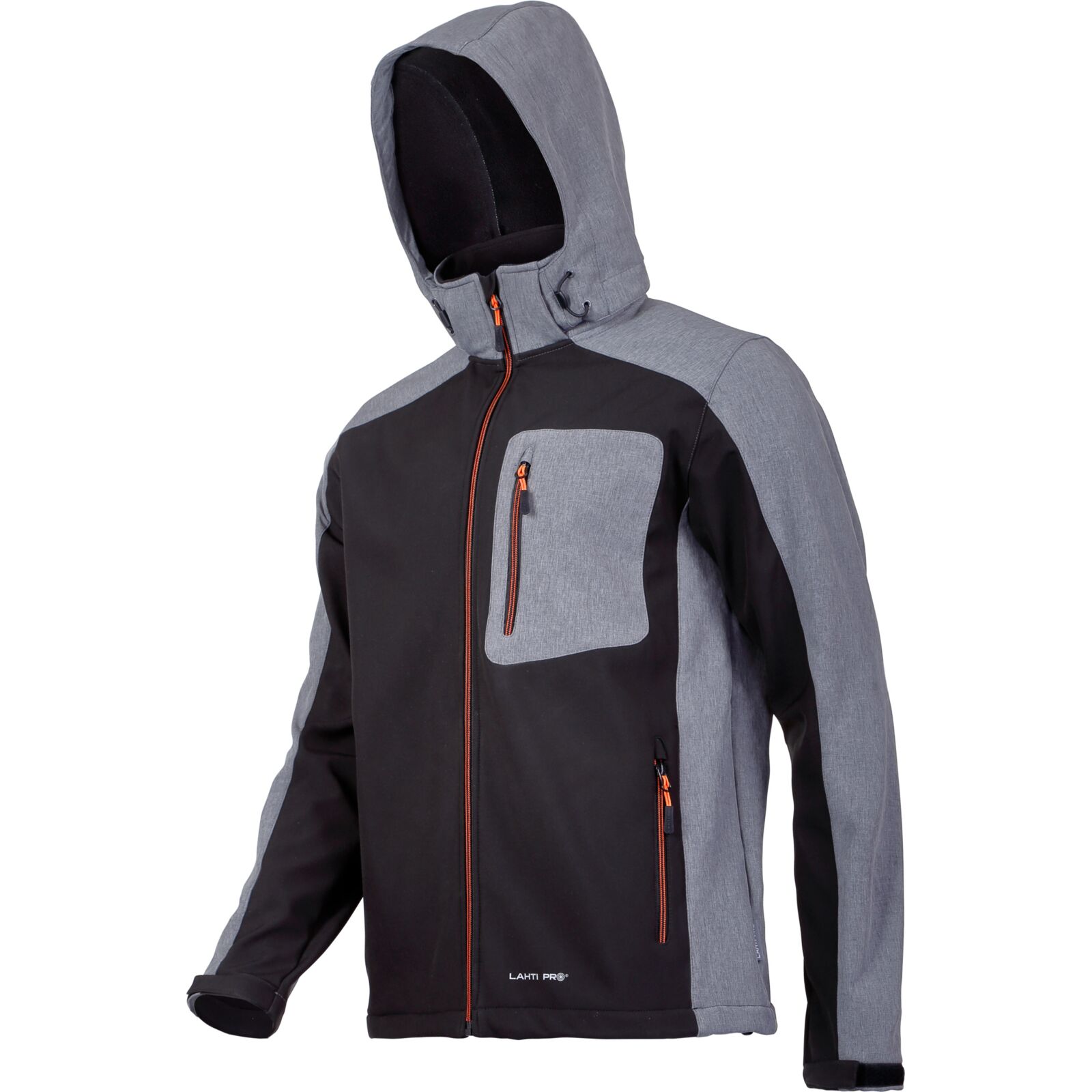 LahtiPro Softshell Jacket, Hood, Black-Grey-Orange, S, CE, LAHTI (Storlek : XL)