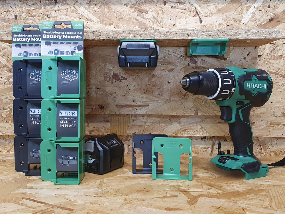 Stealth Mounts Batterifästen 6-pack för Hikoki Metabo HPT Hitachi 18V ABS Grön, StealthMounts - 7