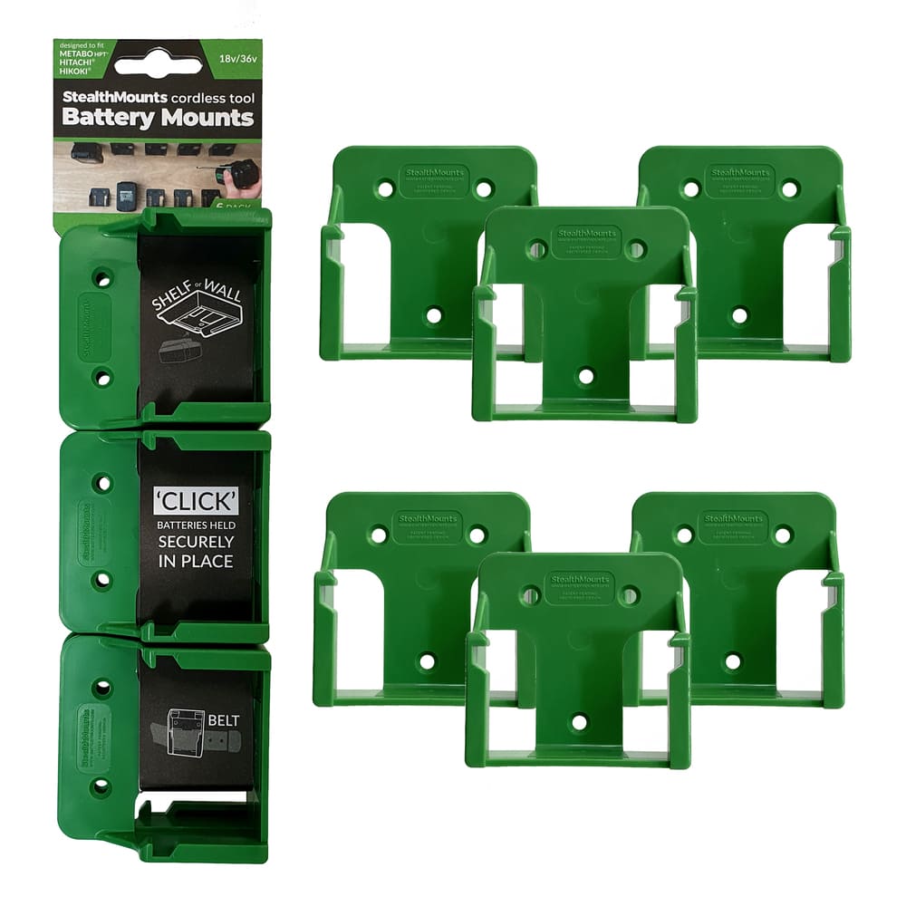 Stealth Mounts Batterifästen 6-pack för Hikoki Metabo HPT Hitachi 18V ABS Grön, StealthMounts