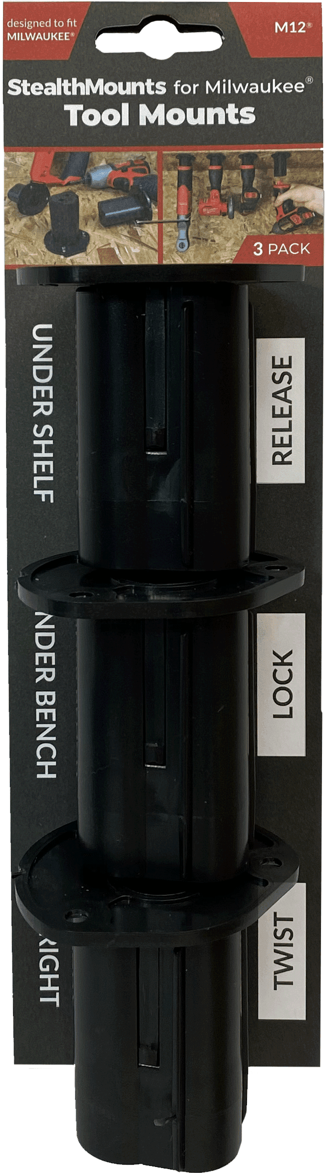 Stealth Mounts Verktygshållare 3 st. för MILWAUKEE M12 elverktyg, verktygsfästen, STEALTHMOUNTS - 3