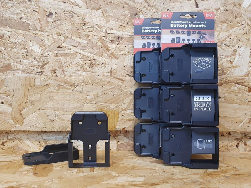 Stealth Mounts Batterifästen 6-pack för Ridgid AEG 18V ABS Väggmontage Svart, StealthMounts - 4