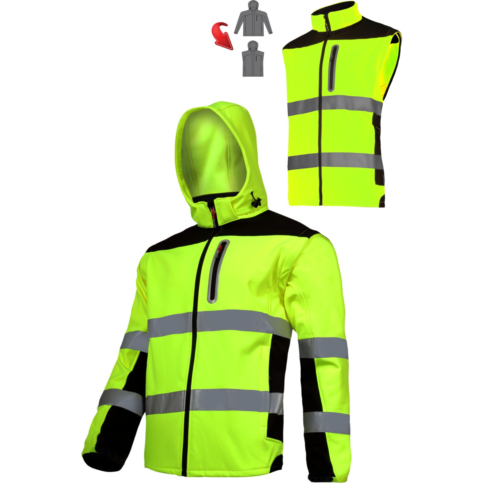 LahtiPro Warning Softshell, Detach. Sleeves, Yellow, S, CE, LAHTI (Storlek : S)