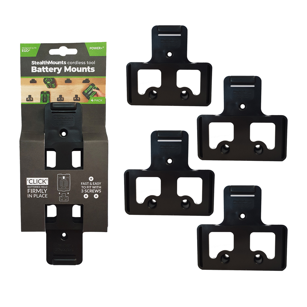 Stealth Mounts Batterifästen 4-pack för Ego 56V ABS Väggmontage Svart, StealthMounts