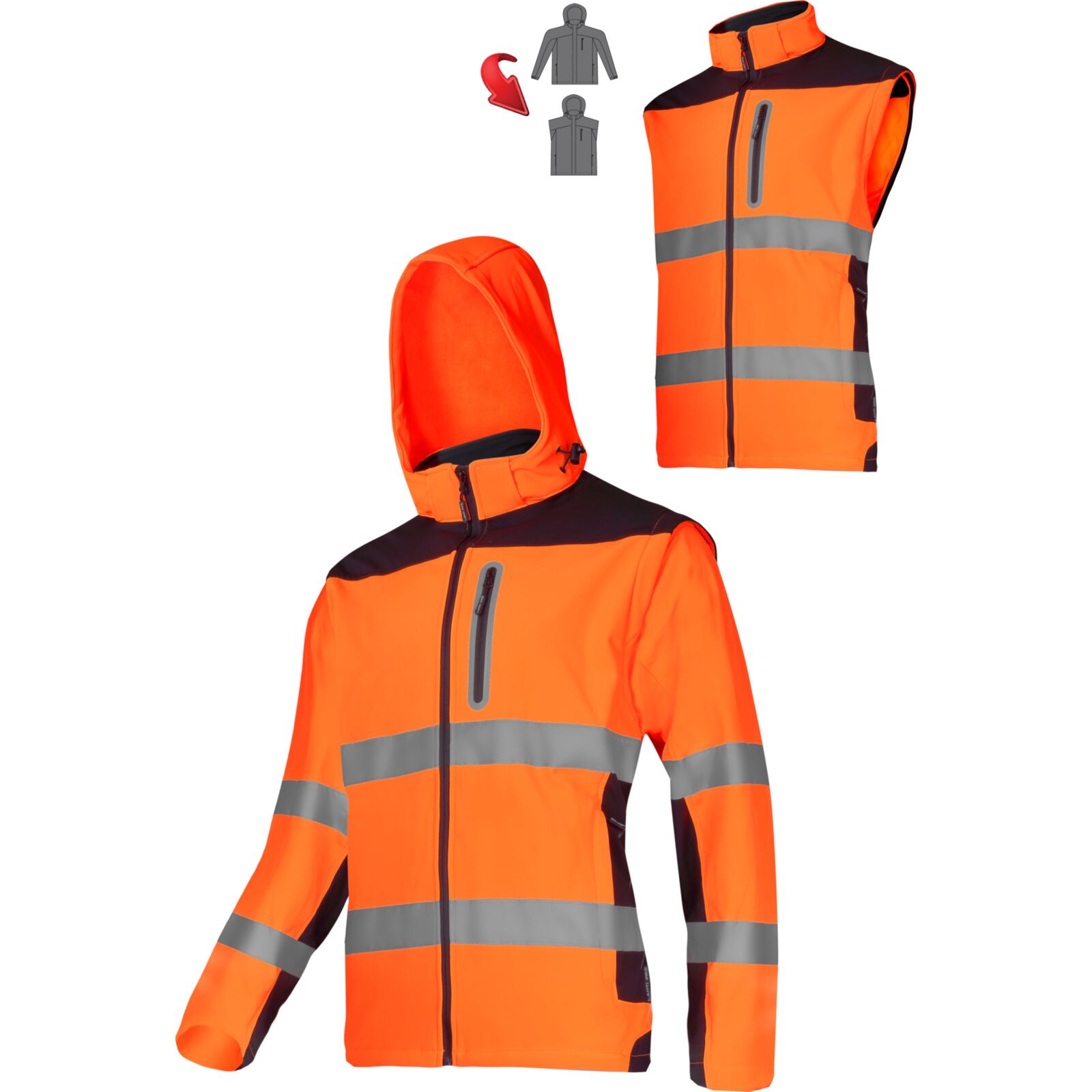 LahtiPro Warning Softshell, Detach. Sleeves, Orange, S, CE, LAHTI (Storlek : S)