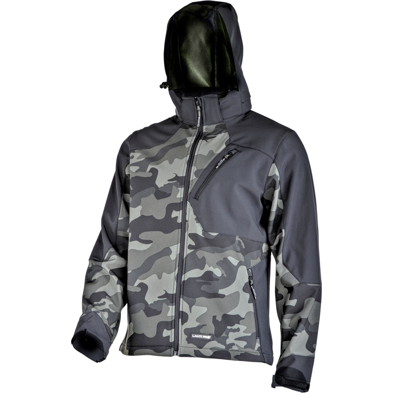 LahtiPro Softshell Jacket, Hood, Green-Black Camouflage, S, CE, LAHTI (Storlek : 2XL)