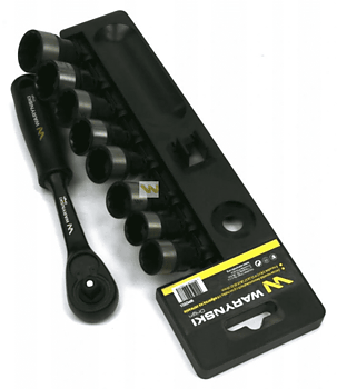 Hylssats 3/8 med spärrskaft 48T, svarta, 8st hylsor 15-24 mm 12-kantiga