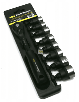Hylssats 3/8 med spärrskaft 48T, svarta, 8st hylsor 15-24 mm 12-kantiga