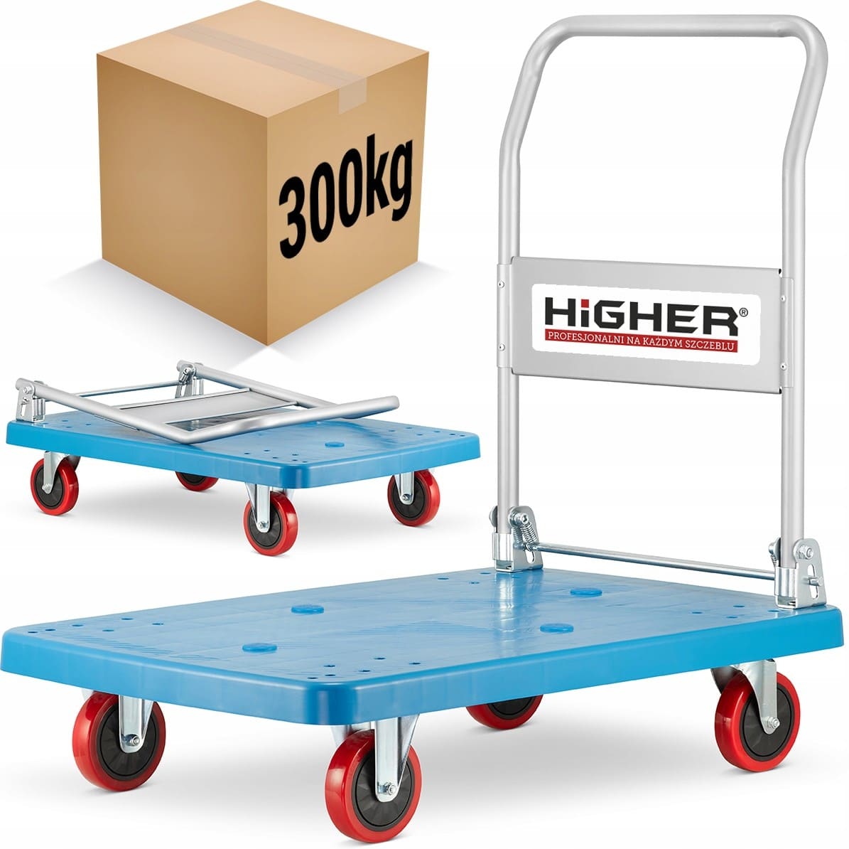 Flyttvagn 300 kg, hopfällbar, kraftig och ergonomiskty lastkärra, transportvagn, HiGHER