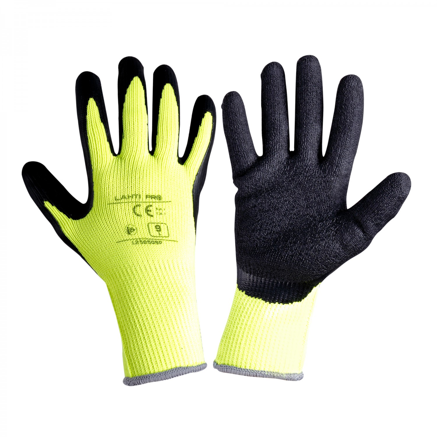 LahtiPro Handskar 12 par, Vinter Latexbelagda Vadderade Skyddshandskar, Svart-Gula, CE, LAHTI (Handskestorlek : 10 [XL] Handlängd 20,4cm Omkrets 25,4cm)