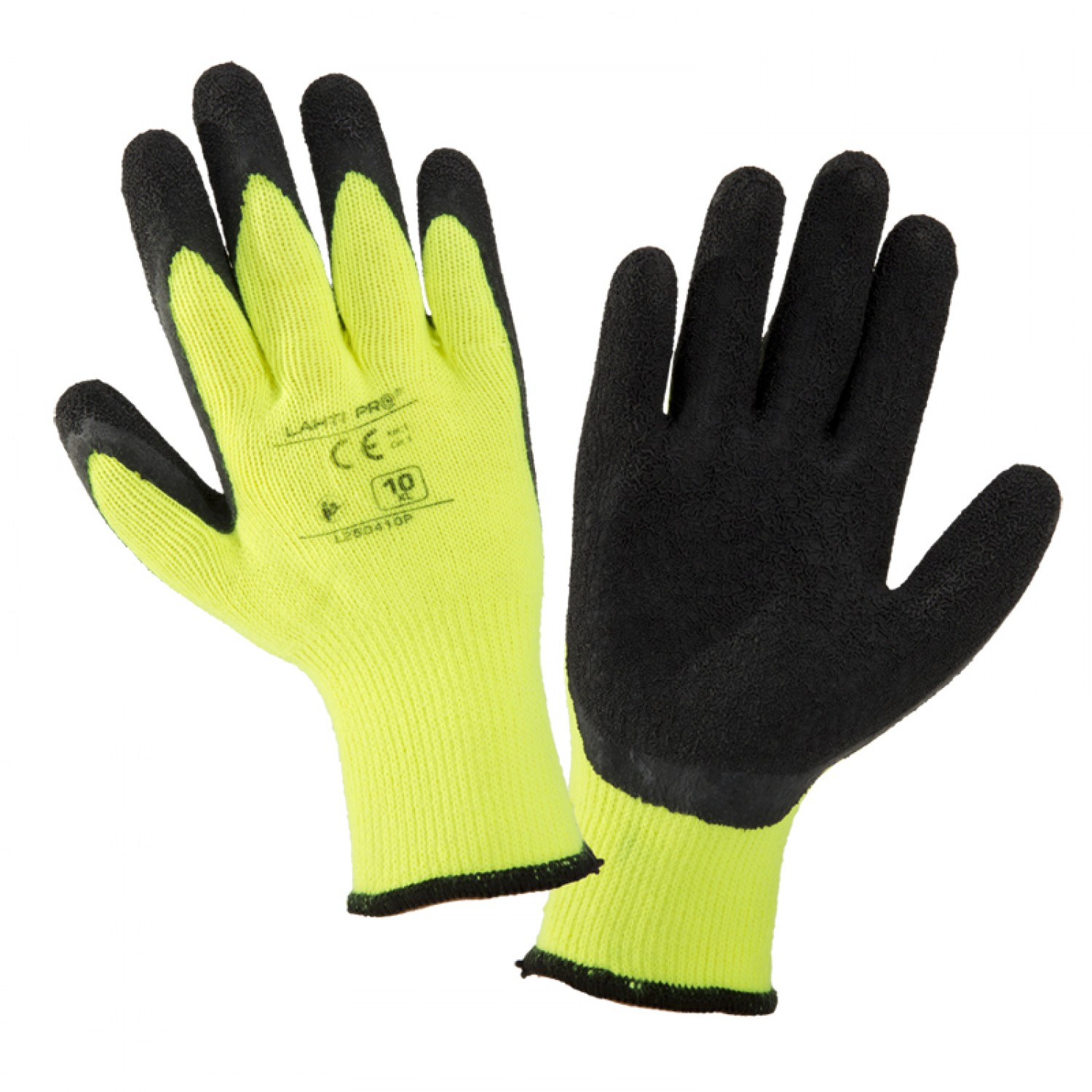 LahtiPro Handskar, Vinter Latexbelagda Vadderade Skyddshandskar, Svart-Gula, CE, LAHTI (Handskestorlek : 10 [XL] Handlängd 20,4cm Omkrets 25,4cm)