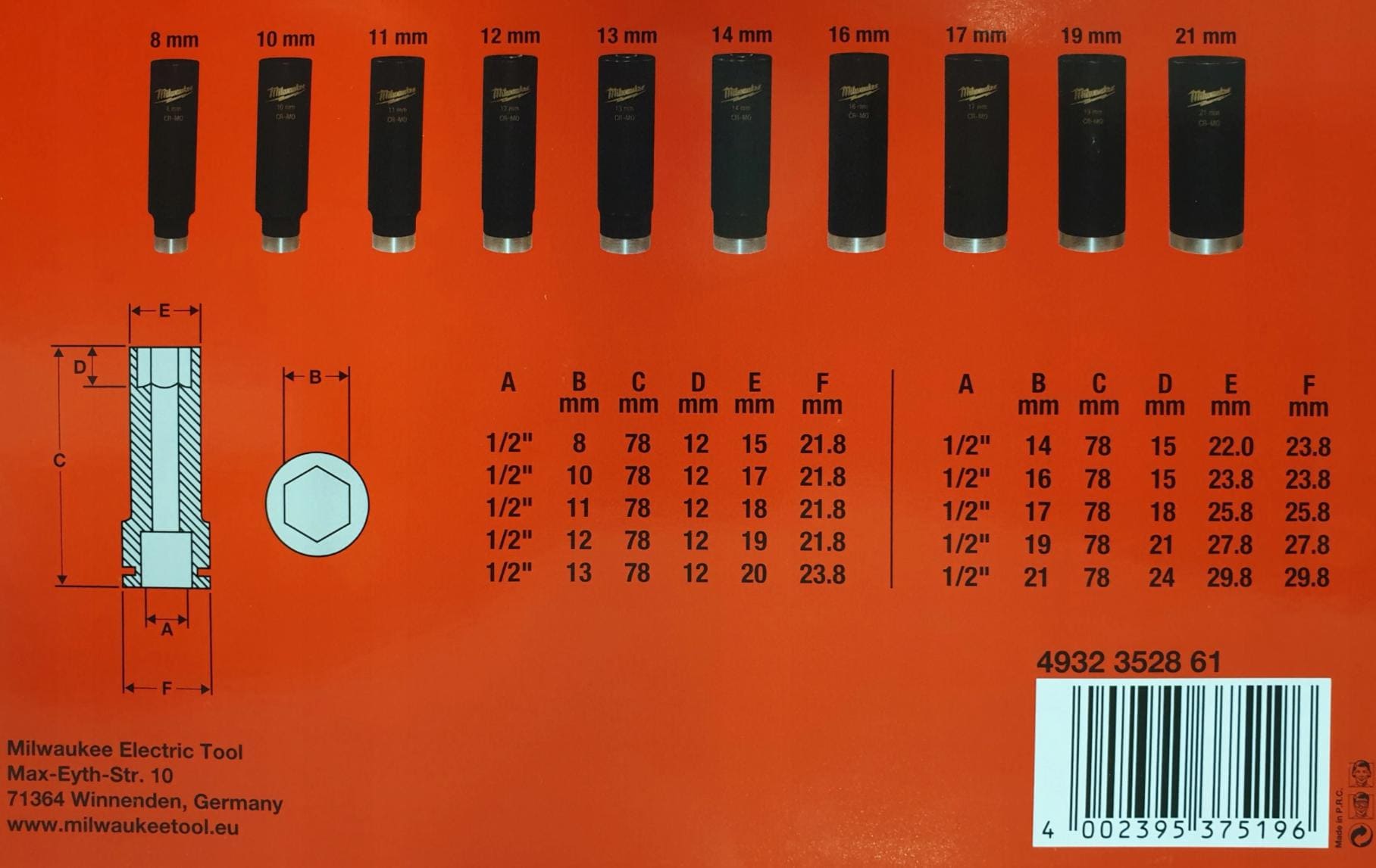 Krafthylsor 1/210st långa hylsor 8-21 mm, CRV-MO, plastbox, MILWAUKEE - 2