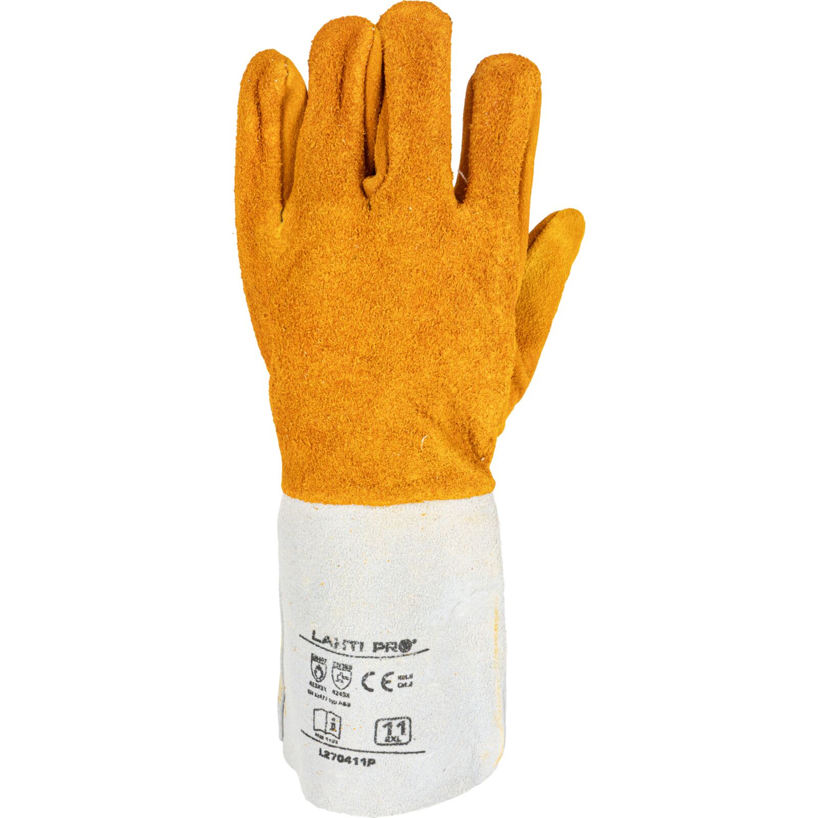 LahtiPro Skyddshandskar för svetsare, st. 11 XL, äkta skinn, 35 cm, brandsäkerhet 4, CE, EN 420, EN 388, EN 407, LAHTI L2704 - 6