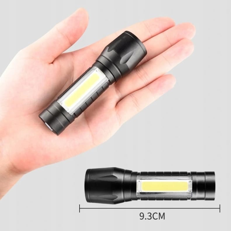 Ficklampa LED XPE+COB 200 LM, USB batteri, zoom, mycket liten, dubbla LED, Tactical Light - 3