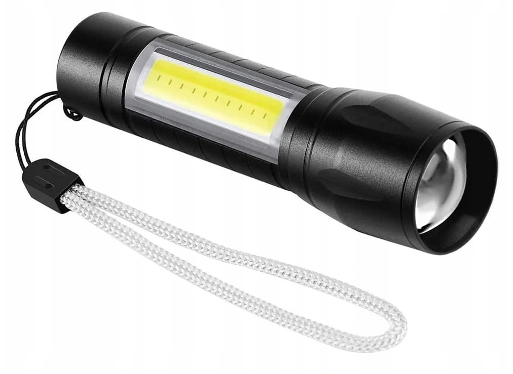Ficklampa LED XPE+COB 200 LM, USB batteri, zoom, mycket liten, dubbla LED, Tactical Light - 5