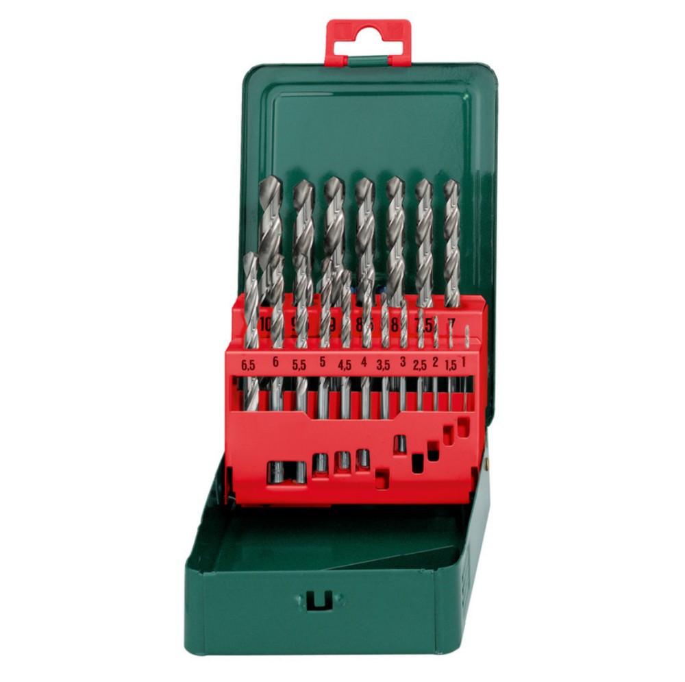 Metallborr HSS-G 19 Delar 1-10 mm DIN 338 Slipade 135° Självcentrerande Metallkassett, Metabo - 6
