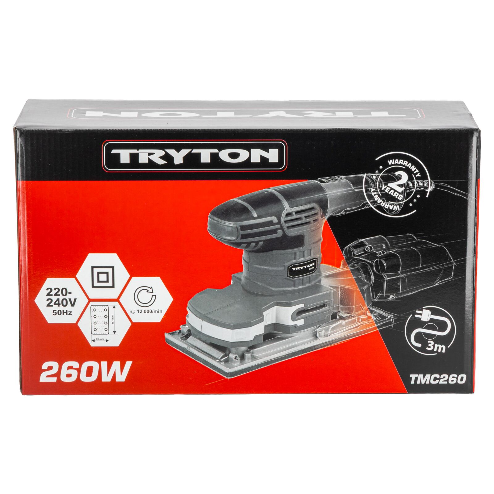 Slipmaskin 260W, 90 x 187 mm, 11000/min, Tryton - 7