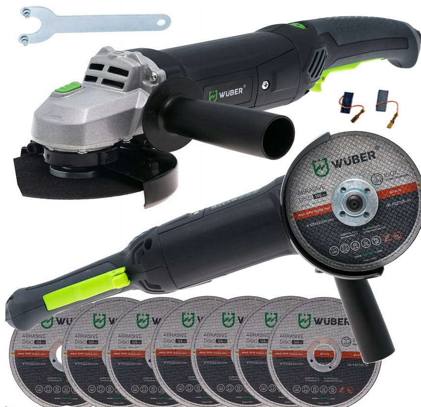 Vinkelslip 1600 W 230V 12000 RPM inkl. 6 kapskivor, Wuber