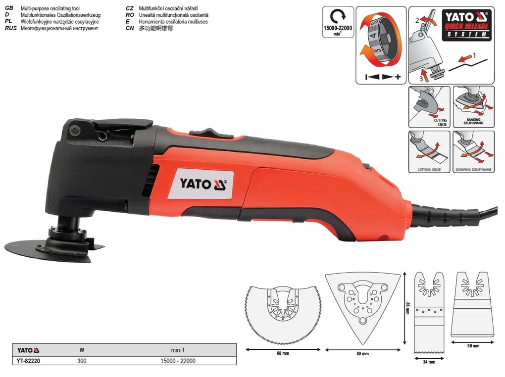 Multifunktionsverktyg, multisåg, 22000 RPM 300W 230V, YATO - 3
