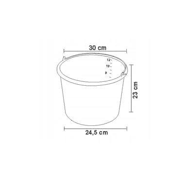 Mäthink 5st, graderad, blandartunna i plast, svart, för vatten till fix, fog, spackel etc (Mängd (Liter) : 12) - 5