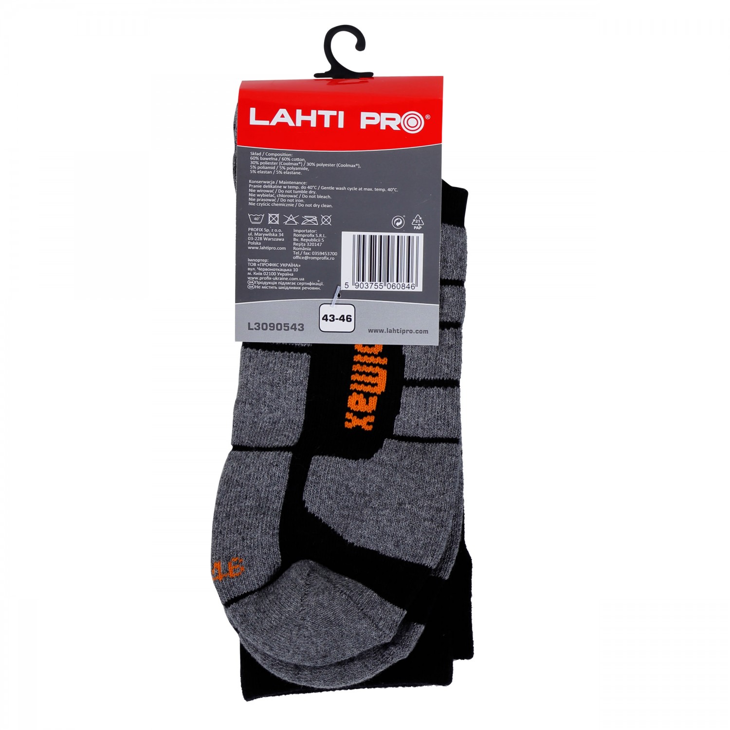 LahtiPro Vinterstrumpor, varma arbetsstrumpor, grå-orange, 1 par, LAHTI (Skostorlek : 43) - 3