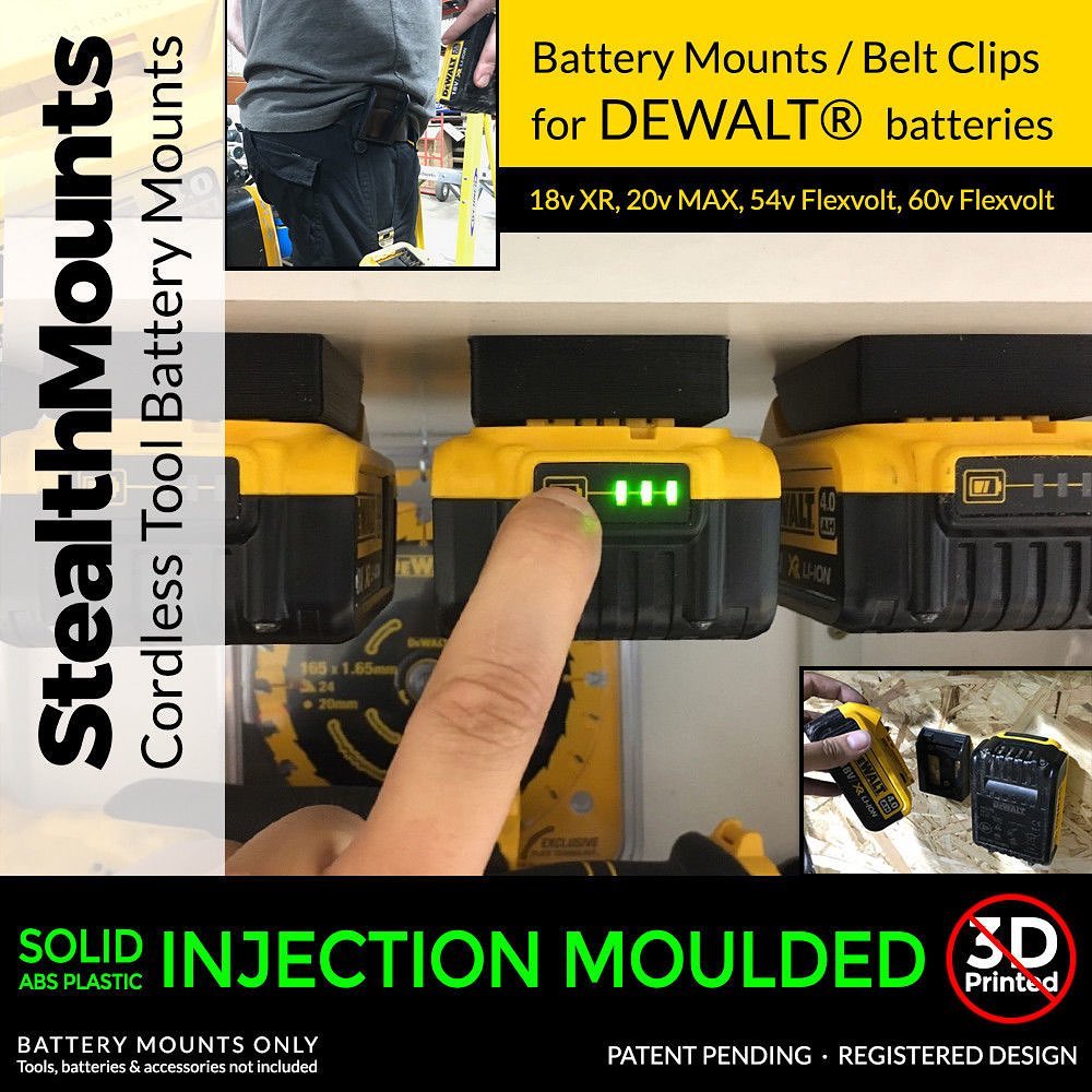 Stealth Mounts Batterihållare 6 st. för DEWALT XR 18v 20v 54v 60v Flexvolt, STEALTHMOUNTS - 3