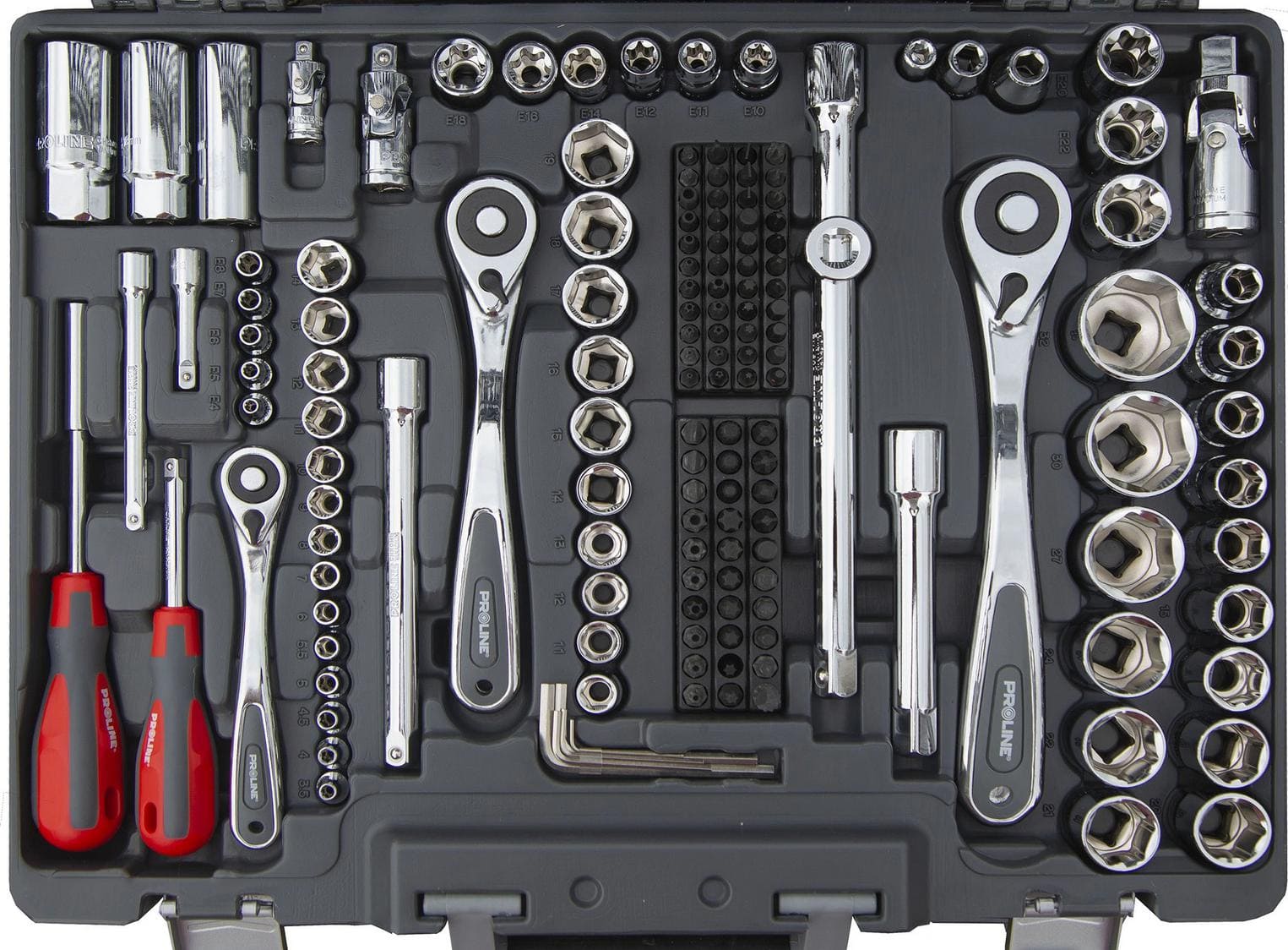 PROLINE TOOLS Hylsnyckelsats 217st, 1/4, 3/8, 1/2, 3.5-32 mm, långa och korta hylsor, U-ringnycklar, CRV, Proline - 8