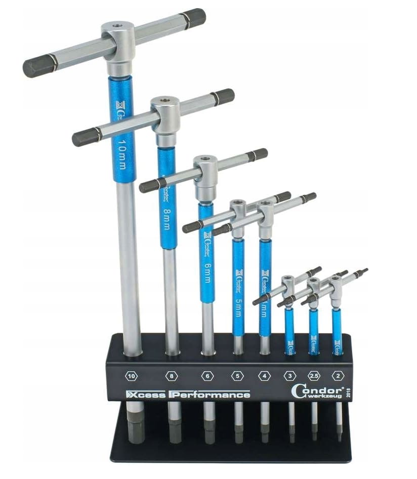 Insexnyckel sats, T-handtag, 10st 2-10 mm, 125 - 248 mm precisionsnycklar inkl. metallhållare, CONDOR TOOLS