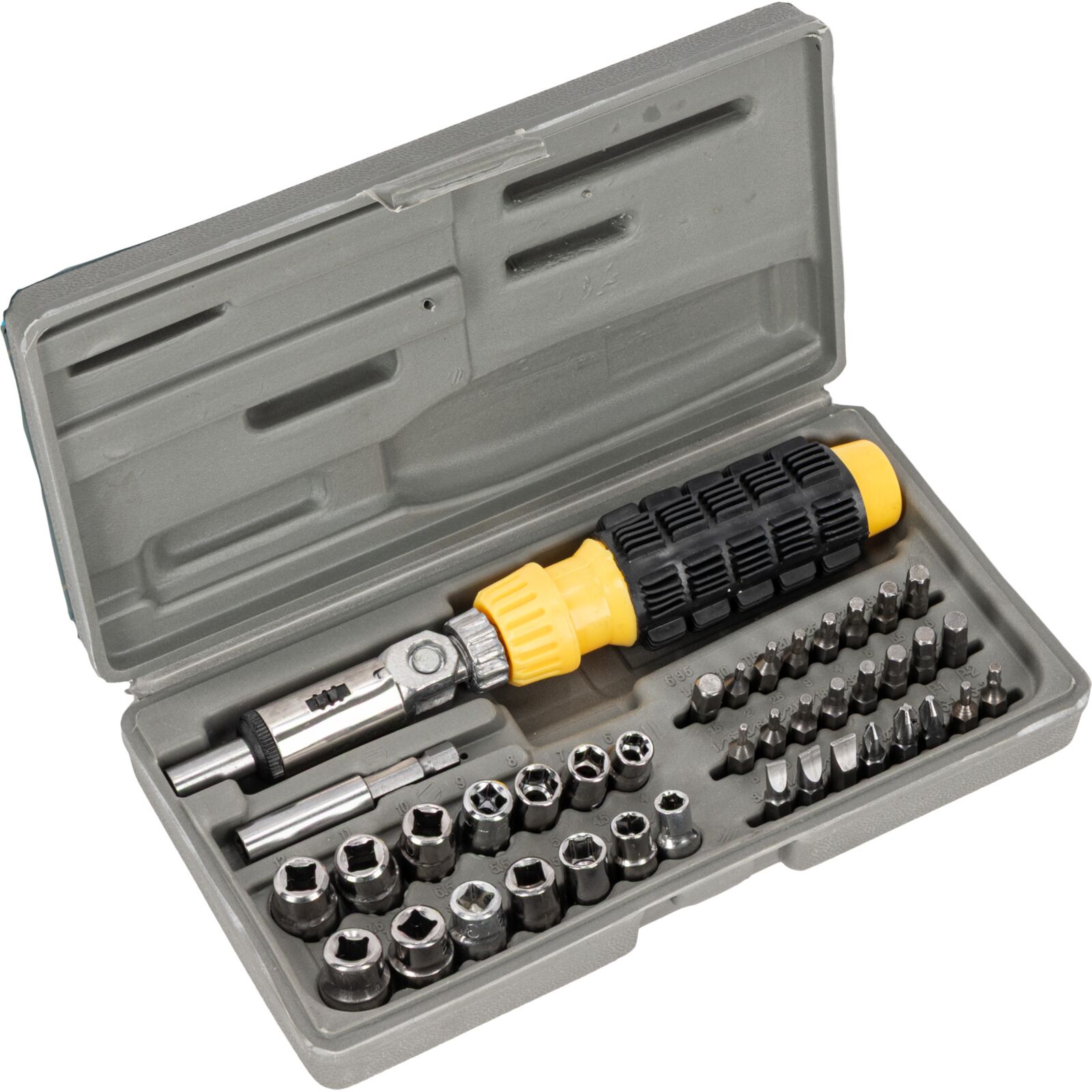 Mega Skruvmejsel handtag med spärr och LED, sats med hyslor och bits 40 st, plastbox - 4