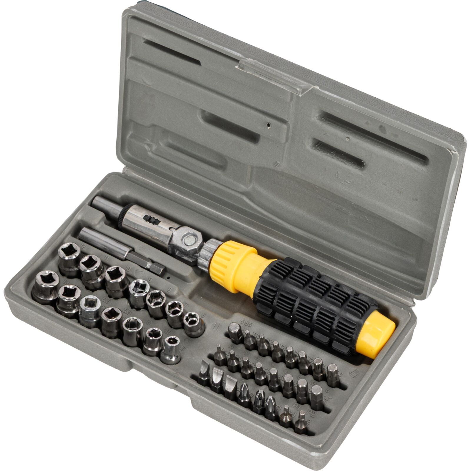 Mega Skruvmejsel handtag med spärr och LED, sats med hyslor och bits 40 st, plastbox - 3