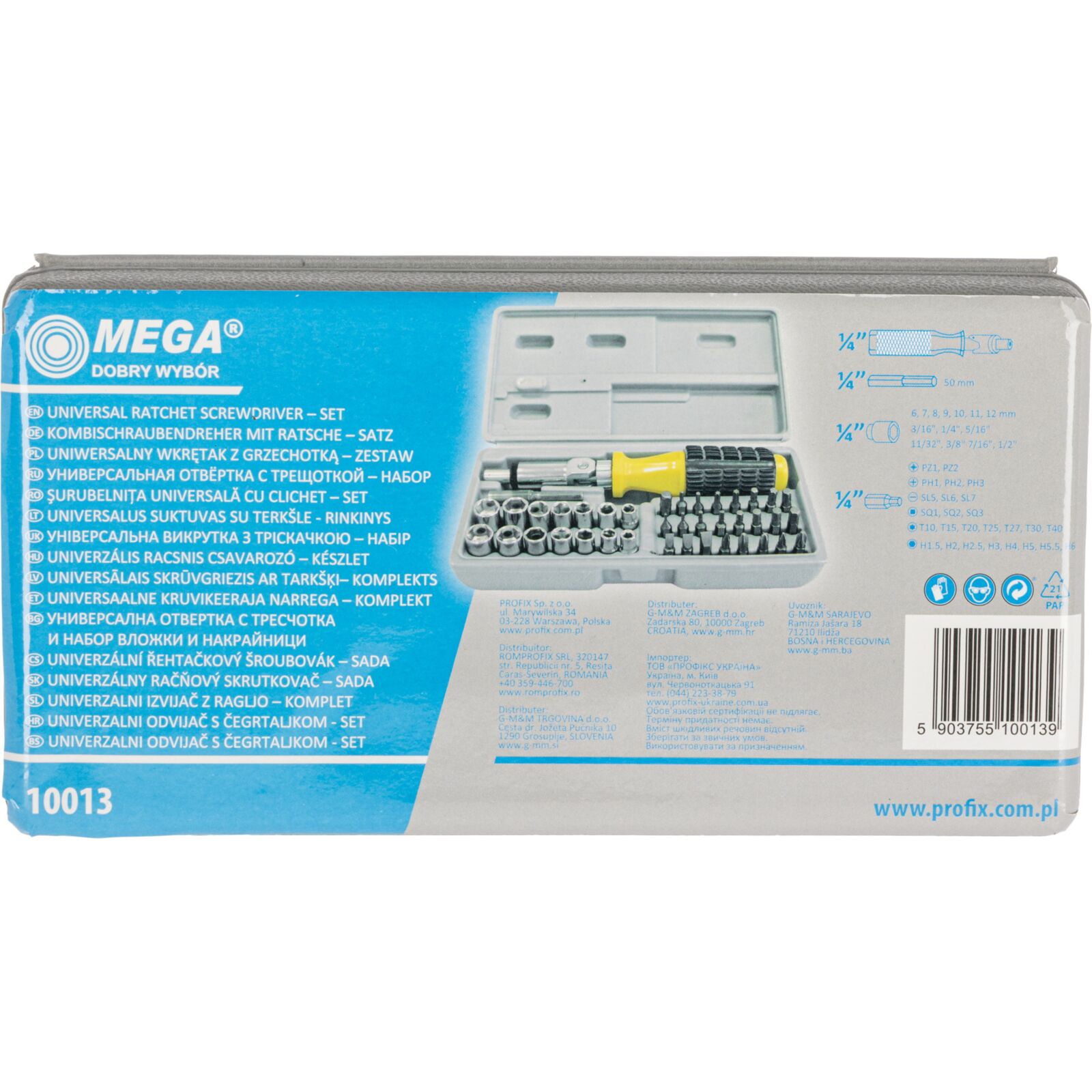 Mega Skruvmejsel handtag med spärr och LED, sats med hyslor och bits 40 st, plastbox - 6