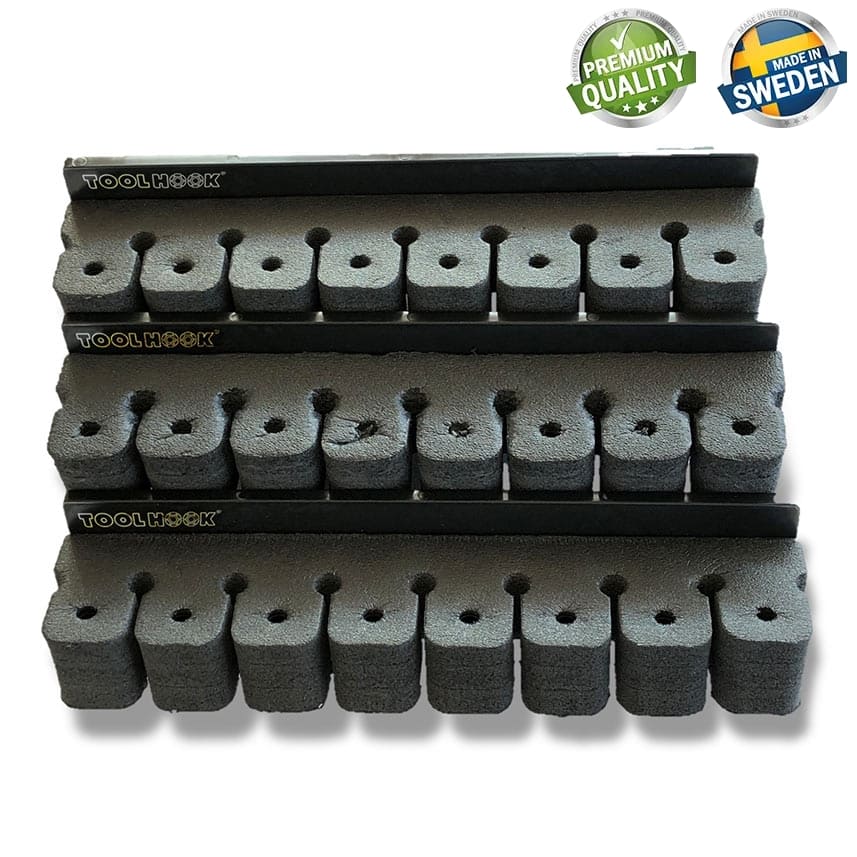 SmartHook 50 x 3-pack, svensk universal verktygshållare, verktygsförvaring för väggmontering