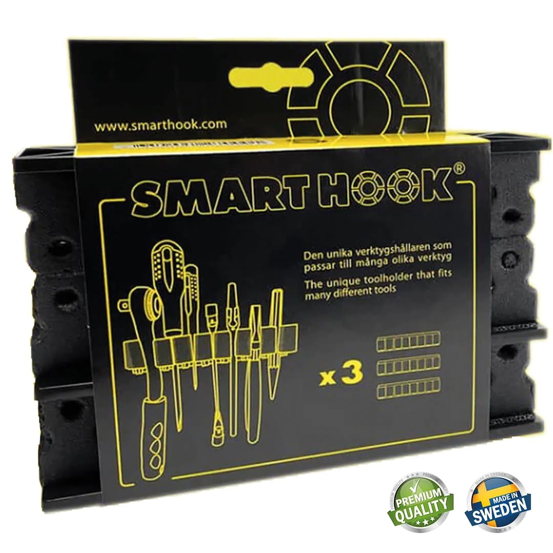 SmartHook 50 x 3-pack, svensk universal verktygshållare, verktygsförvaring för väggmontering - 11