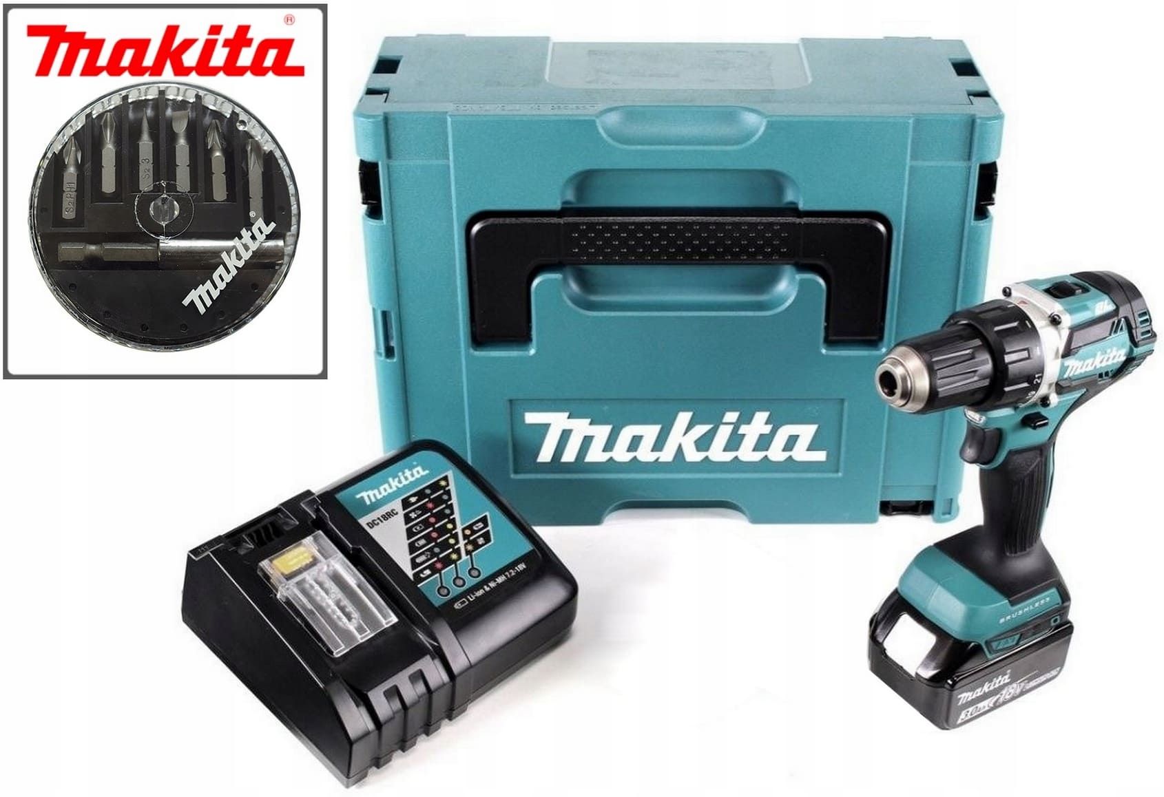 Borrskruvdragare 18V med snabbchuck och batteriindikator, MAKITA DDF484RTJ (1st 5.0Ah + 1st laddare)